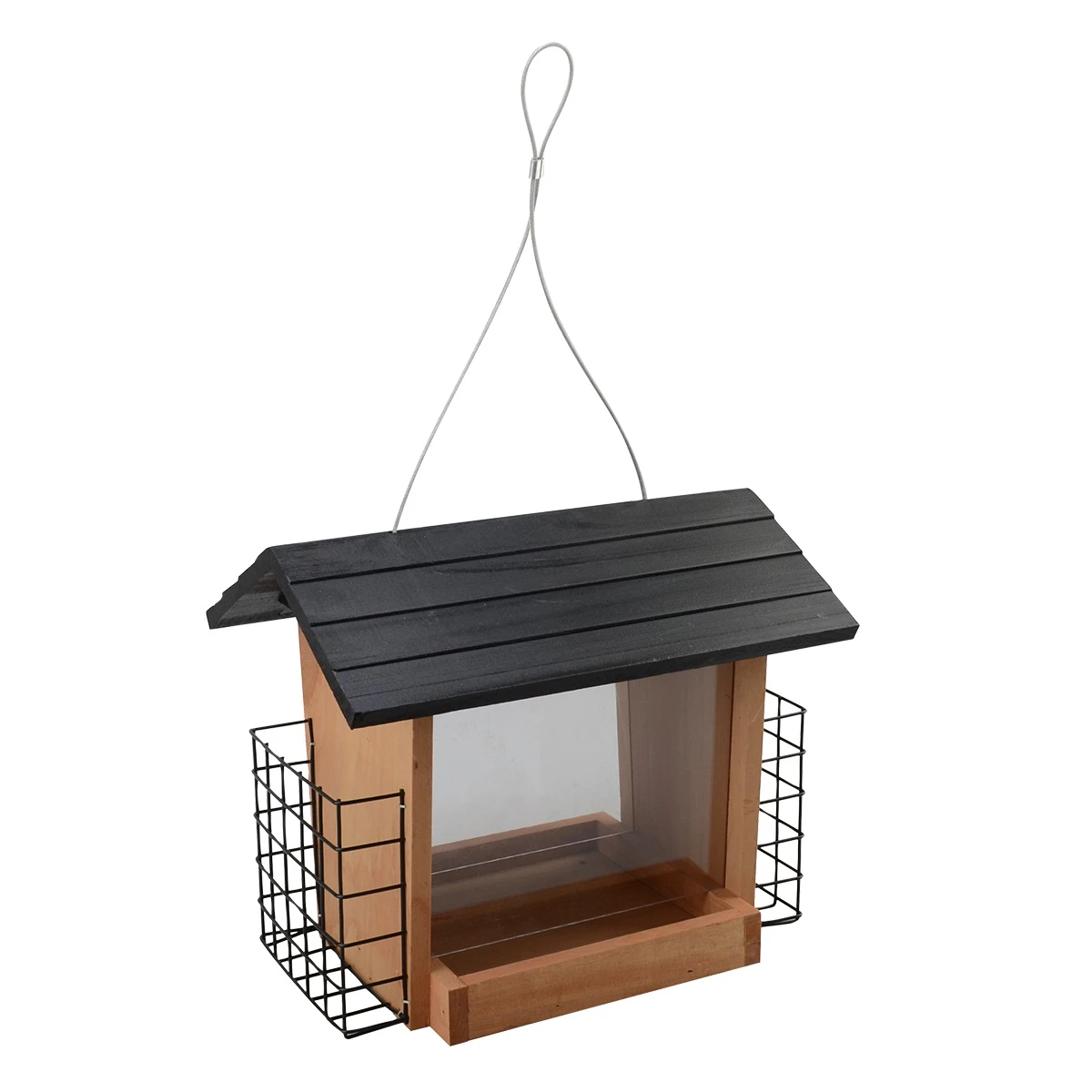 Farm Pro® Wooden Hopper Feeder With Suet Cages 3 Farm Pro® Wooden Hopper Feeder With Suet Cages