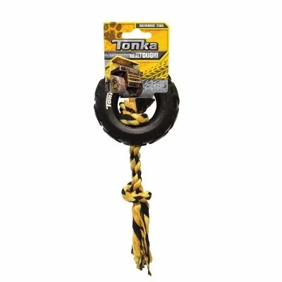 Tonka 3 3/4" Tire With Rope Dog Toy 4 Tonka 3 3/4" Tire With Rope Dog Toy - Image 2
